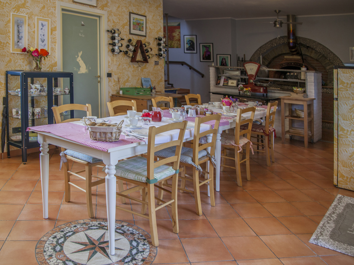 The dining area at La Lepre Danzante a B&B style, family-run guest house near Alba, Italy